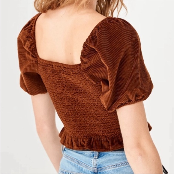 American Eagle women’s crop top brown corduroy Puffy Sleeve NWT size XXL - Picture 2 of 12